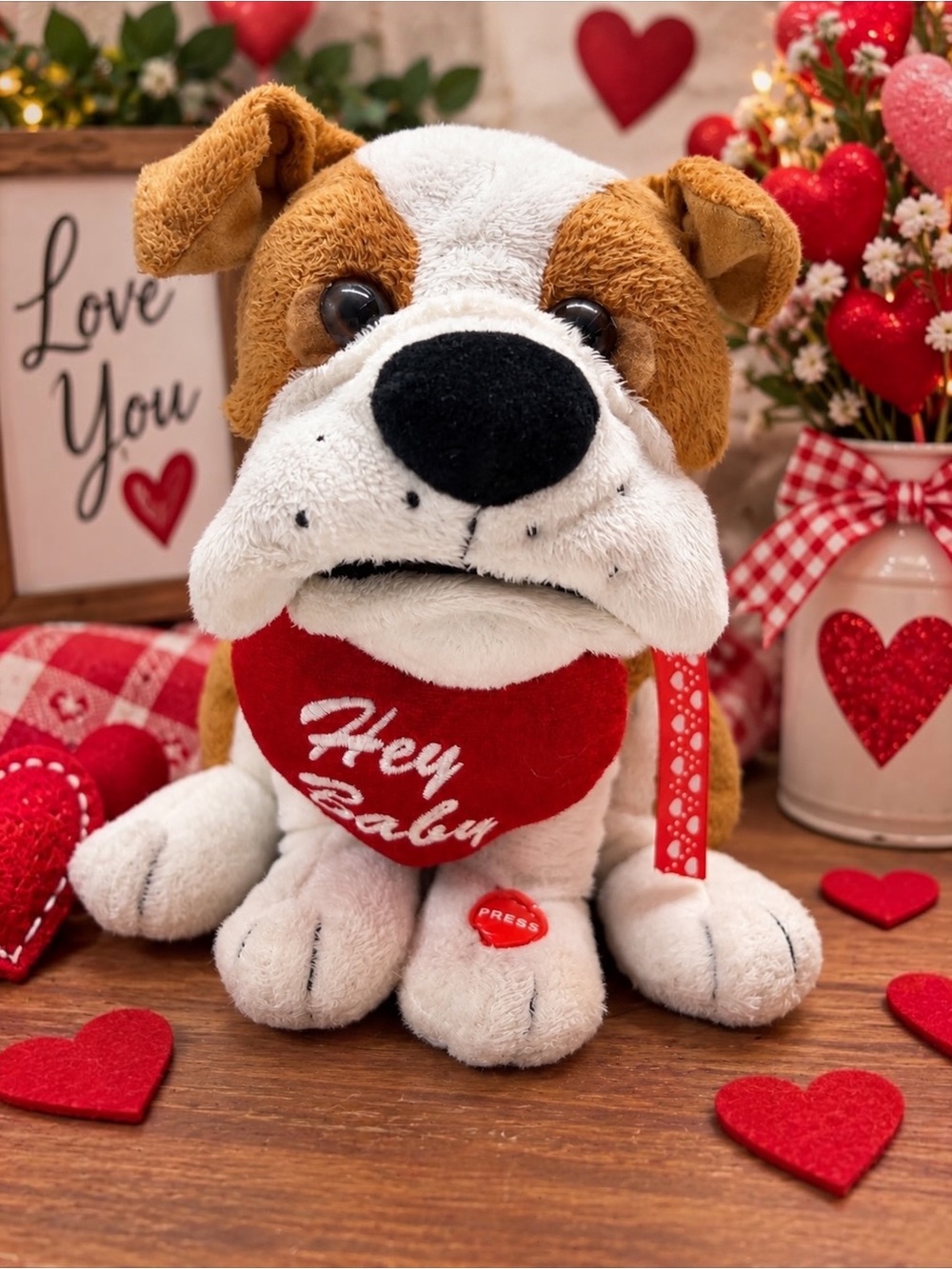 Vtg Animated Talking Bulldog Plush Hey Baby Valentine Dog Jokes Works Battery
